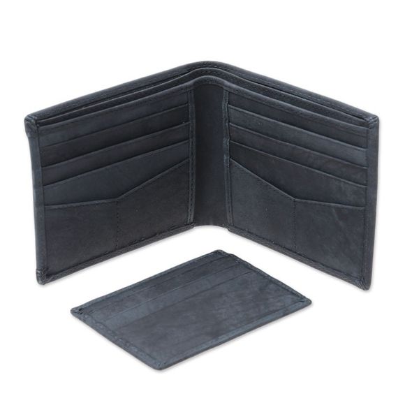 Alternate image for Mens Black Leather Bi-Fold Wallet with Removable ID Holder Modern Essentials in Black