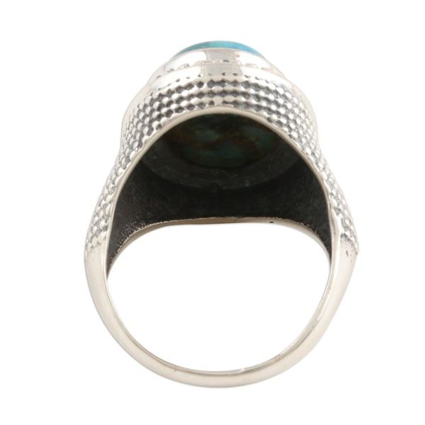 Alternate image for Sterling Silver and Reconstituted Turquoise Mens Dome Ring Turquoise Swirl