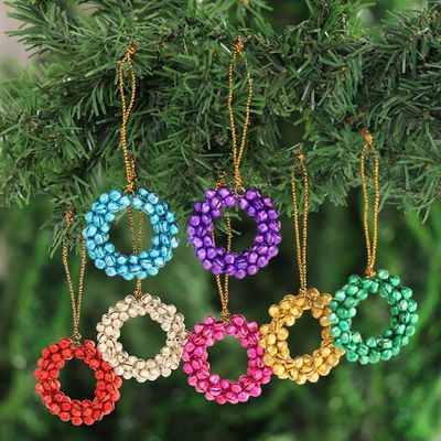Alternate image for Assorted Steel Bell Wreath Ornaments from India Set of 7 Jingling Wreaths