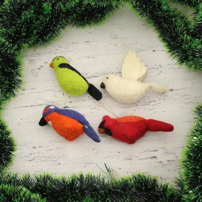 Alternate image for Assorted Wool Felt Bird Ornaments from India Set of 4 Winter Birds