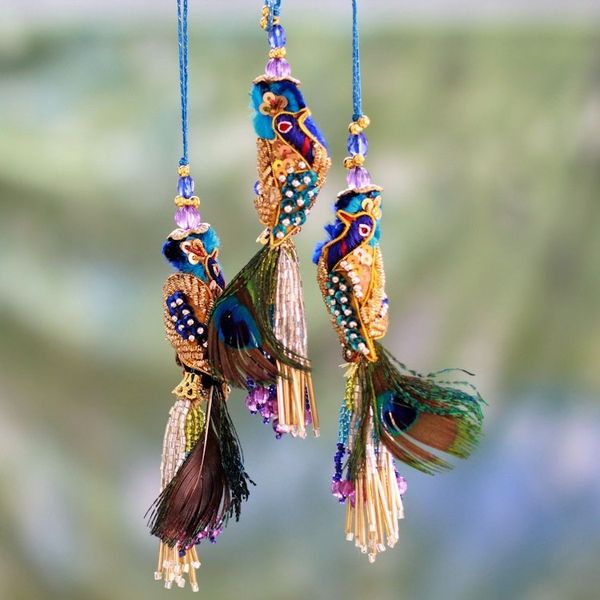 Alternate image for Beaded ornaments Set of 3 Royal Peacock