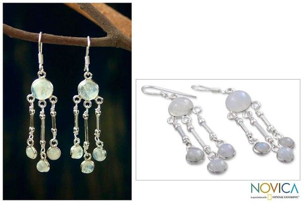 Alternate image for Rainbow Moonstone Earrings in Sterling Silver Handmade Dreamer