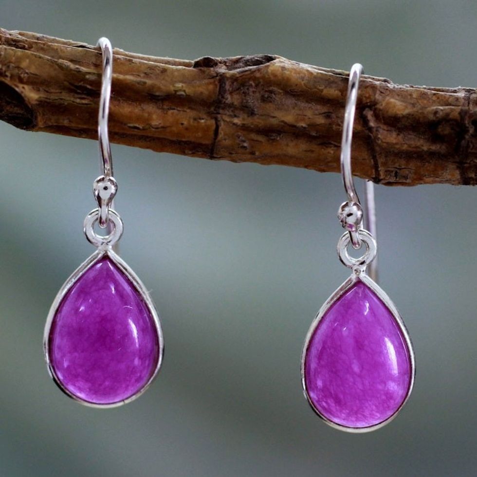 Sterling Teardrop Earrings with Fuchsia Quartz 'Fuchsia Fashion'