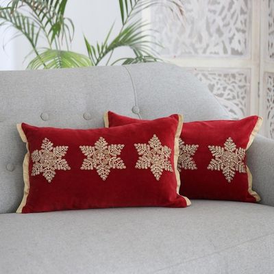 Alternate image for Holiday-Themed Velvet Cushion Covers Pair Snowflake Glam