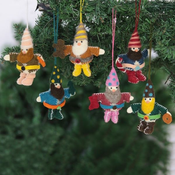 Alternate image for Handcrafted Wool Felt Christmas Ornaments Set of 6 Glad Tiding Gnomes