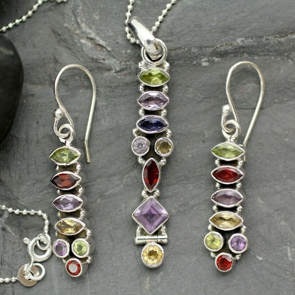 Sterling Silver Multigem Jewelry Set 'Totem Lights'