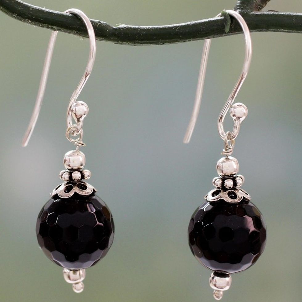 Artisan Crafted Sterling Silver Earrings with Black Onyx 'Glorious Black'