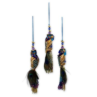 Alternate image for Beaded ornaments Set of 3 Royal Peacock
