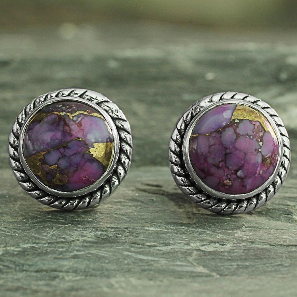 Purple Composite Turquoise Stud Earrings with Silver 925 'Purple Radiance'