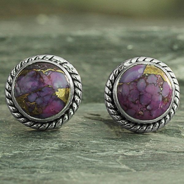 Alternate image for Purple Composite Turquoise Stud Earrings with Silver 925 Purple Radiance