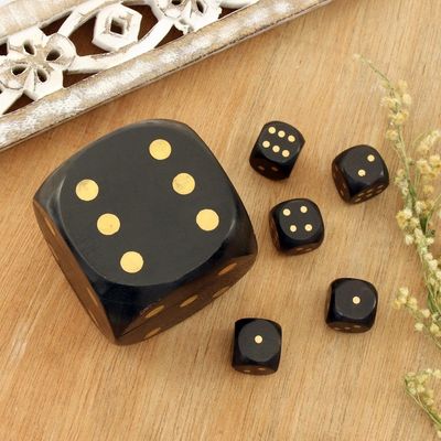 Alternate image for Black Mango Wood with Brass Dots Decorative Box and Dice Set Elegant Dice