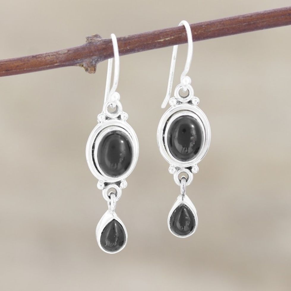 Hand Made Jewelry Sterling Silver and Onyx Earrings 'Mystery'