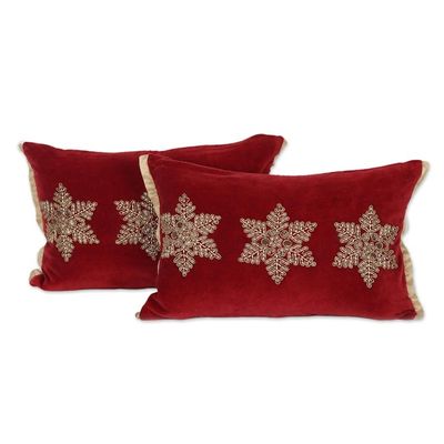 Alternate image for Holiday-Themed Velvet Cushion Covers Pair Snowflake Glam