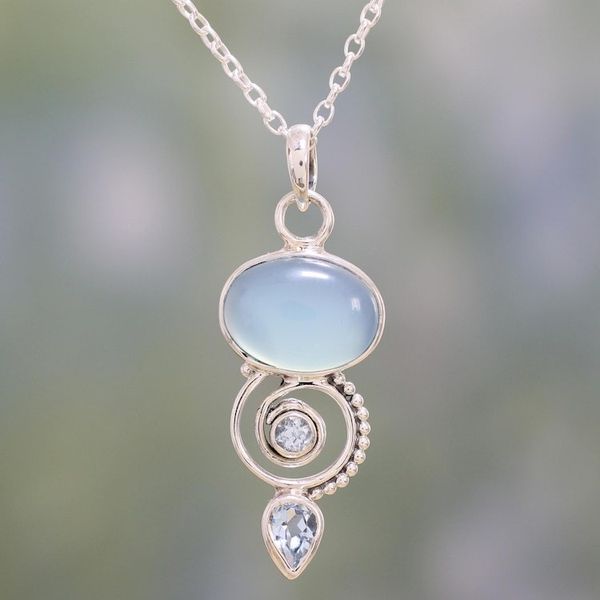 Alternate image for Blue Topaz and Chalcedony Pendant Necklace from India Sentimental Journey