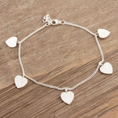 Alternate image for Handmade Sterling Silver Heart Charm Bracelet Love Fool