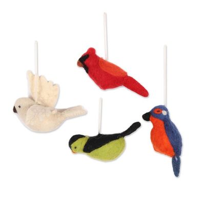 Alternate image for Assorted Wool Felt Bird Ornaments from India Set of 4 Winter Birds