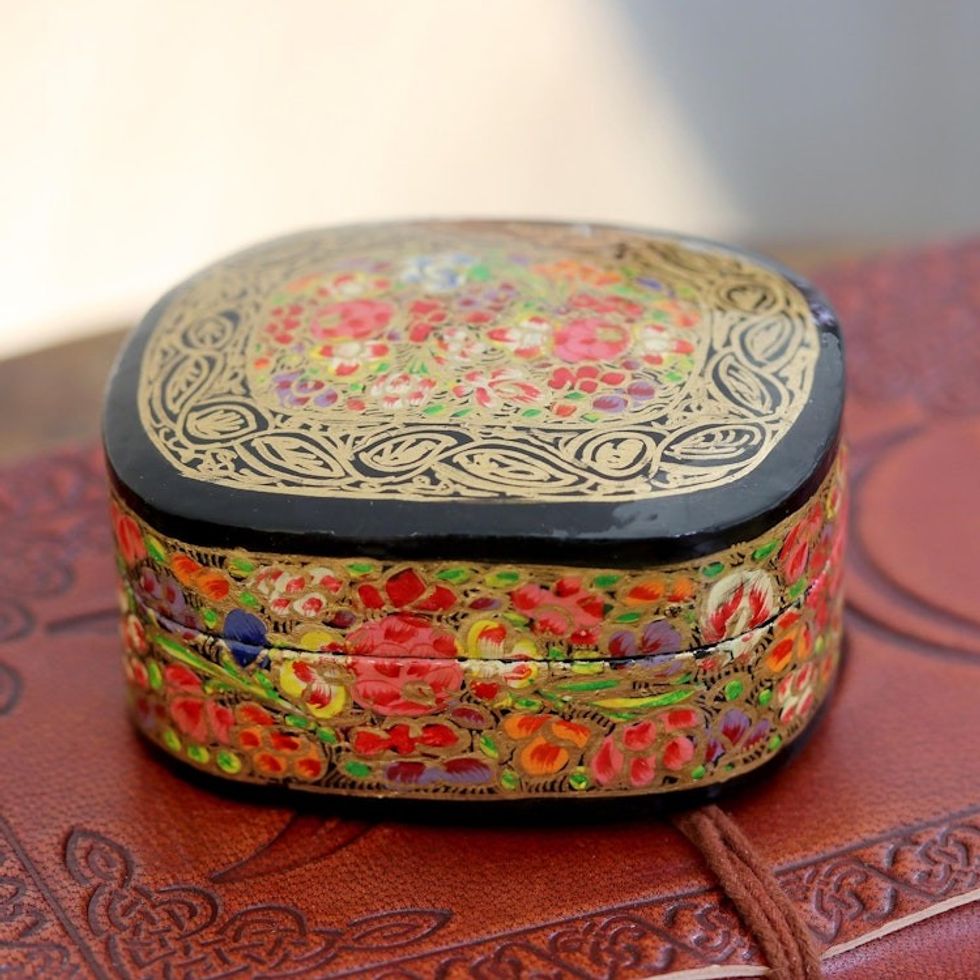 Hand-Painted Floral and Metallic Gold Decorative Box 'Cheerful Flare'