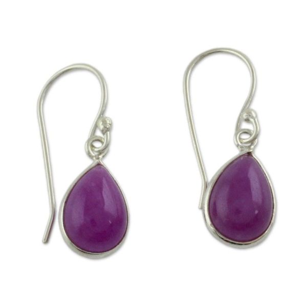 Alternate image for Sterling Teardrop Earrings with Fuchsia Quartz Fuchsia Fashion