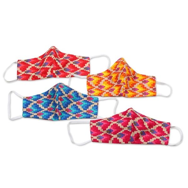 Alternate image for 4 Cotton Print 2-Layer Elastic Loop Face Masks from India Vibrant Quartet