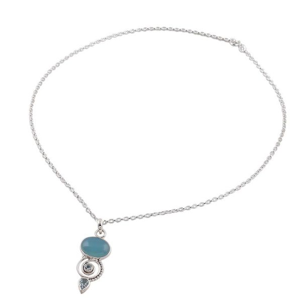 Alternate image for Blue Topaz and Chalcedony Pendant Necklace from India Sentimental Journey