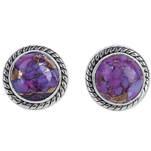 Alternate image for Purple Composite Turquoise Stud Earrings with Silver 925 Purple Radiance