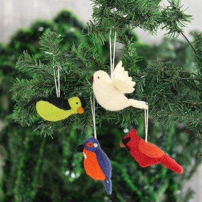 Alternate image for Assorted Wool Felt Bird Ornaments from India Set of 4 Winter Birds