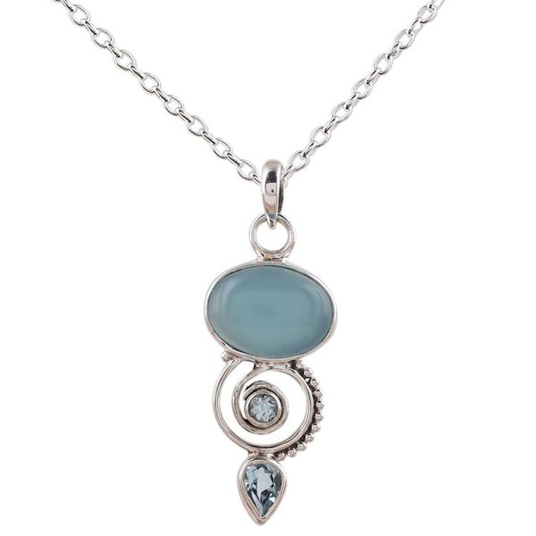 Alternate image for Blue Topaz and Chalcedony Pendant Necklace from India Sentimental Journey