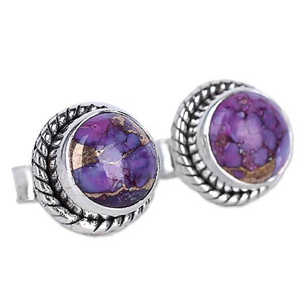 Alternate image for Purple Composite Turquoise Stud Earrings with Silver 925 Purple Radiance
