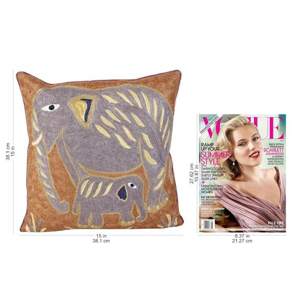 Alternate image for Elephant Theme Embroidered Chainstitch Cushion Covers Pair Grey Indian Elephants