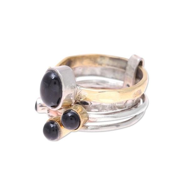 Alternate image for Sterling Silver Copper Black Onyx Cocktail Ring Midnight Flowers