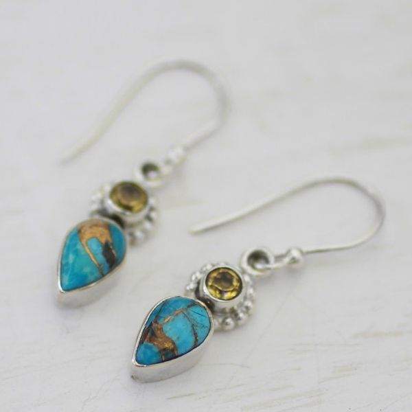 Alternate image for Citrine and Composite Turquoise Dangle Earrings from India Watery Allure
