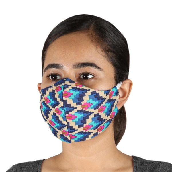 Alternate image for 4 Cotton Print 2-Layer Elastic Loop Face Masks from India Vibrant Quartet
