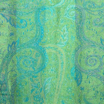 Alternate image for Green and Turquoise Silk Scarf with Leafy and Classic Motifs Green Heaven