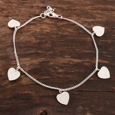 Alternate image for Handmade Sterling Silver Heart Charm Bracelet Love Fool
