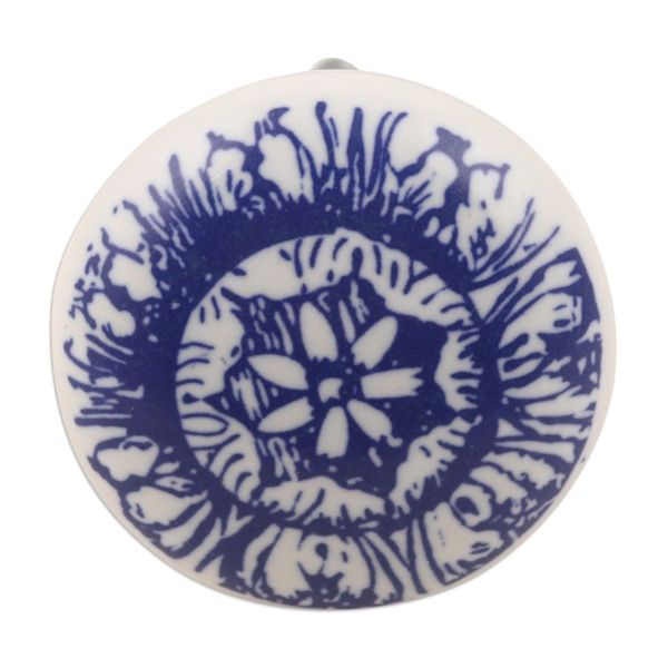 Alternate image for Set of 6 Handcrafted Blue Ceramic Knobs with Unique Patterns Blue Imagination