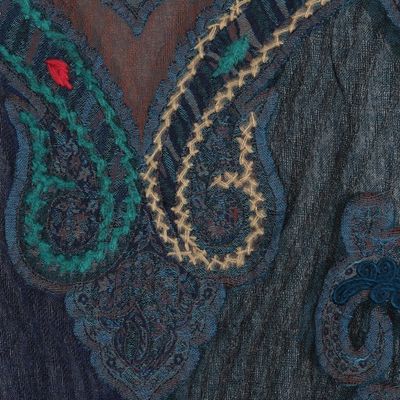 Alternate image for Hand-Embroidered Midnight Blue Wool Shawl Paisley Dreams