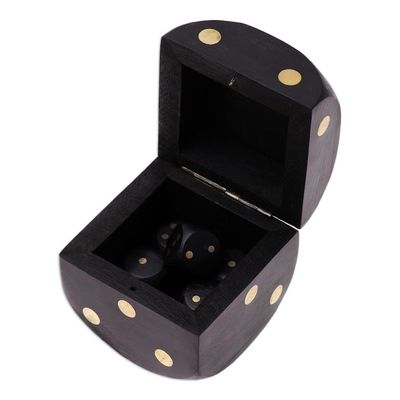 Alternate image for Black Mango Wood with Brass Dots Decorative Box and Dice Set Elegant Dice