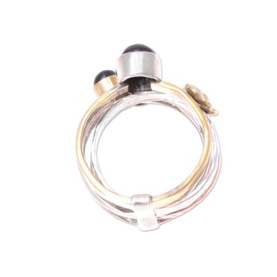 Alternate image for Sterling Silver Copper Black Onyx Cocktail Ring Midnight Flowers