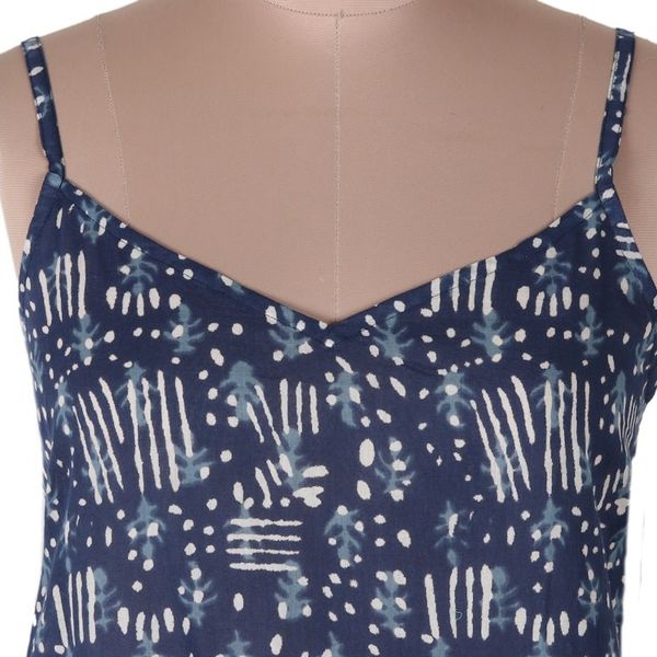 Alternate image for Sleeveless Indigo Cotton Nightgown with Printed Pattern Creative Indigo