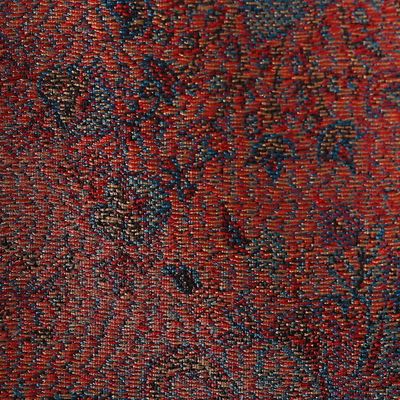 Alternate image for Reversible Jamawar Fringed Silk Scarf in Red Woven in India Magical Paisley