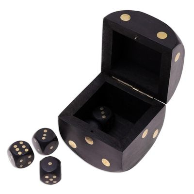 Alternate image for Black Mango Wood with Brass Dots Decorative Box and Dice Set Elegant Dice