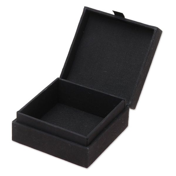 Alternate image for Handmade Black Cotton Beaded Jewelry Box from India Midnight Blooms