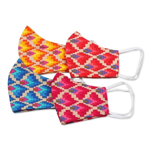 Alternate image for 4 Cotton Print 2-Layer Elastic Loop Face Masks from India Vibrant Quartet