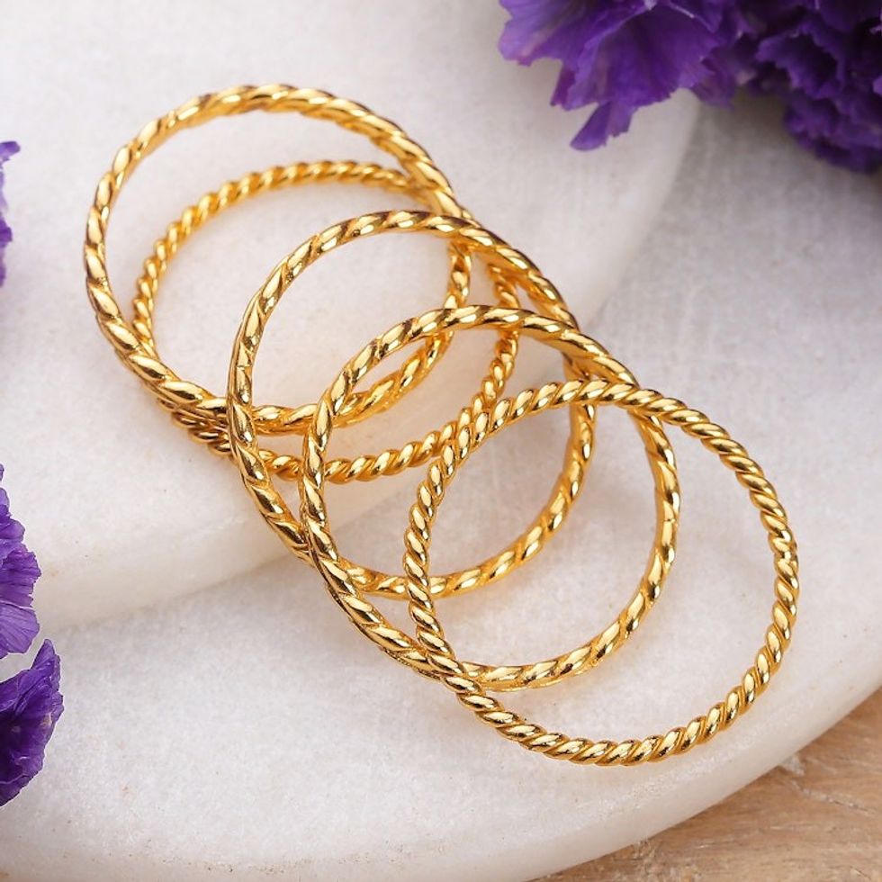 High-Polished 18k Gold-Plated Stacking Band Rings Set of 5 'Glorious Five'