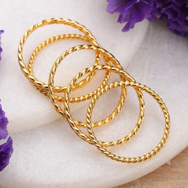 Alternate image for High-Polished 18k Gold-Plated Stacking Band Rings Set of 5 Glorious Five