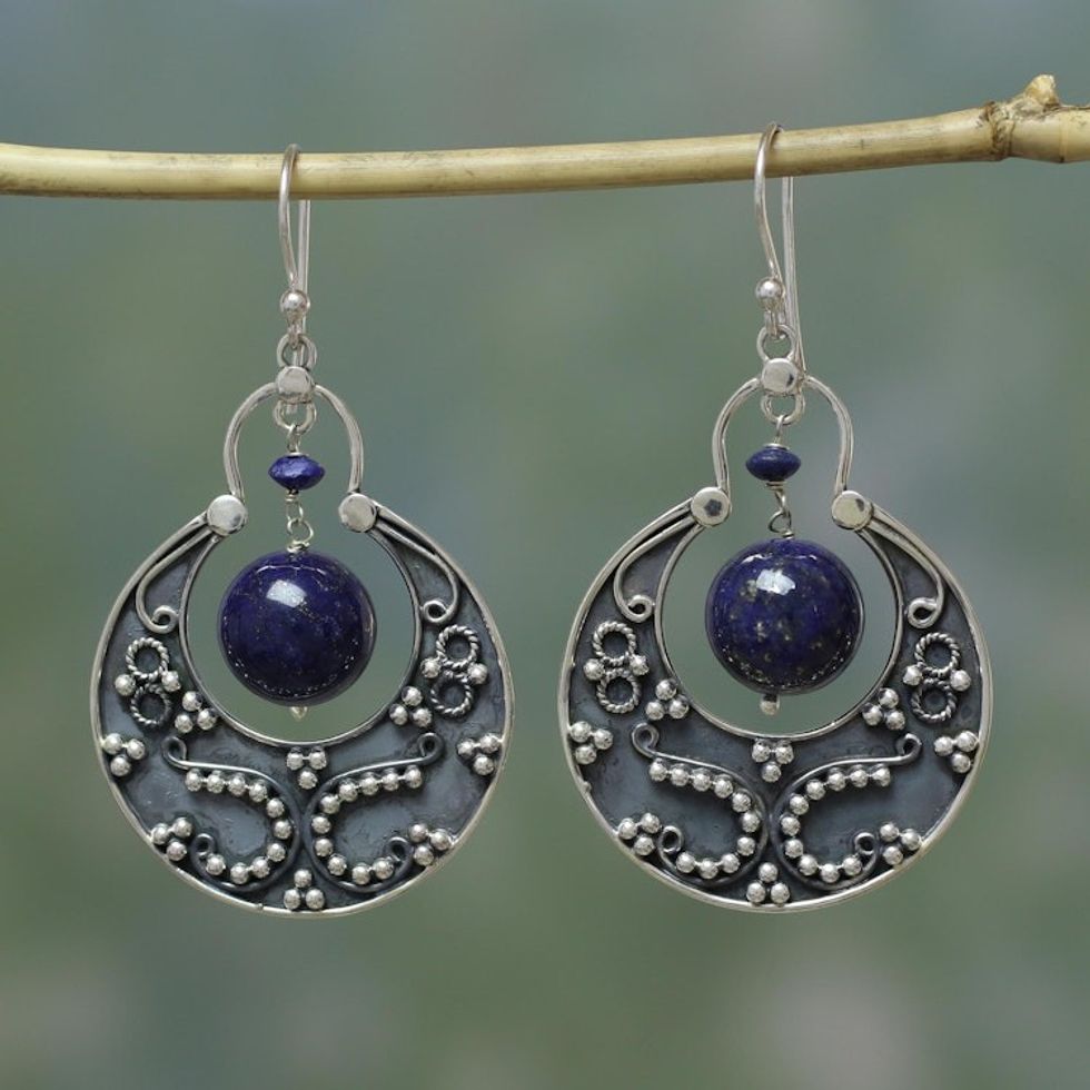 Sterling Silver Lapis Lazuli Earrings Artisan Jewelry 'Royal Moon'