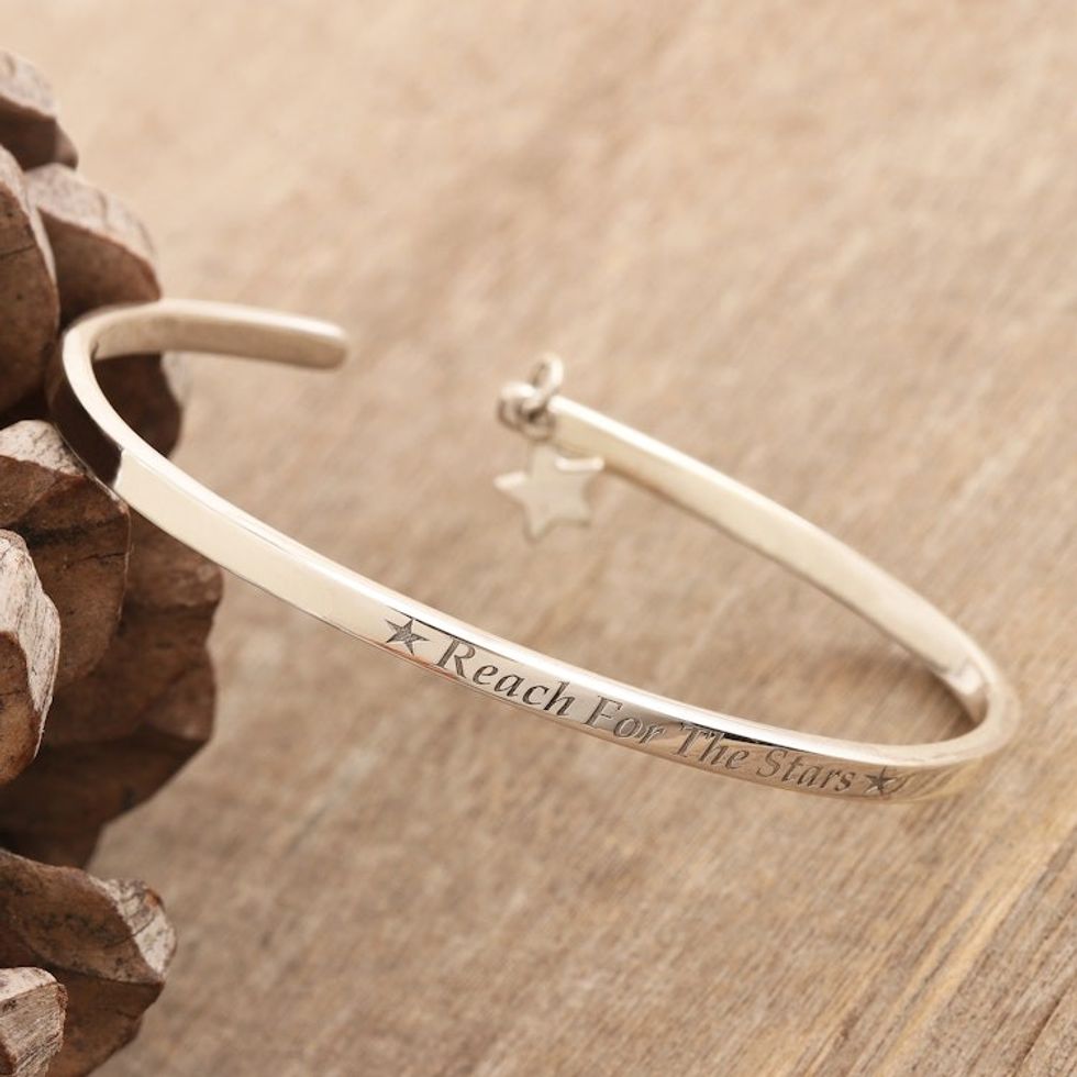 Sterling Silver Star Charm Cuff Bracelet from India 'Reach for the Stars'
