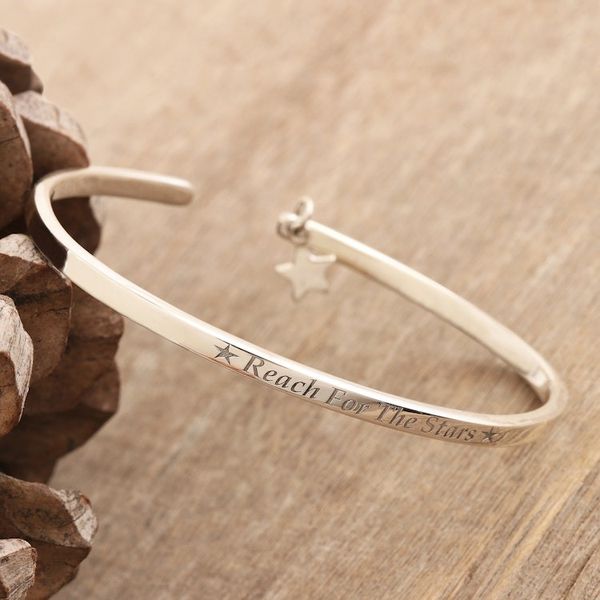 Alternate image for Sterling Silver Star Charm Cuff Bracelet from India Reach for the Stars