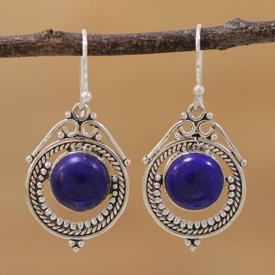 Alternate image for Lapis Lazuli and Sterling Silver Dangle Earrings from India Elegant Globes