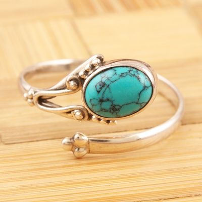 Alternate image for Hand Crafted Sterling Silver Wrap Ring from India Wrapped in Turquoise